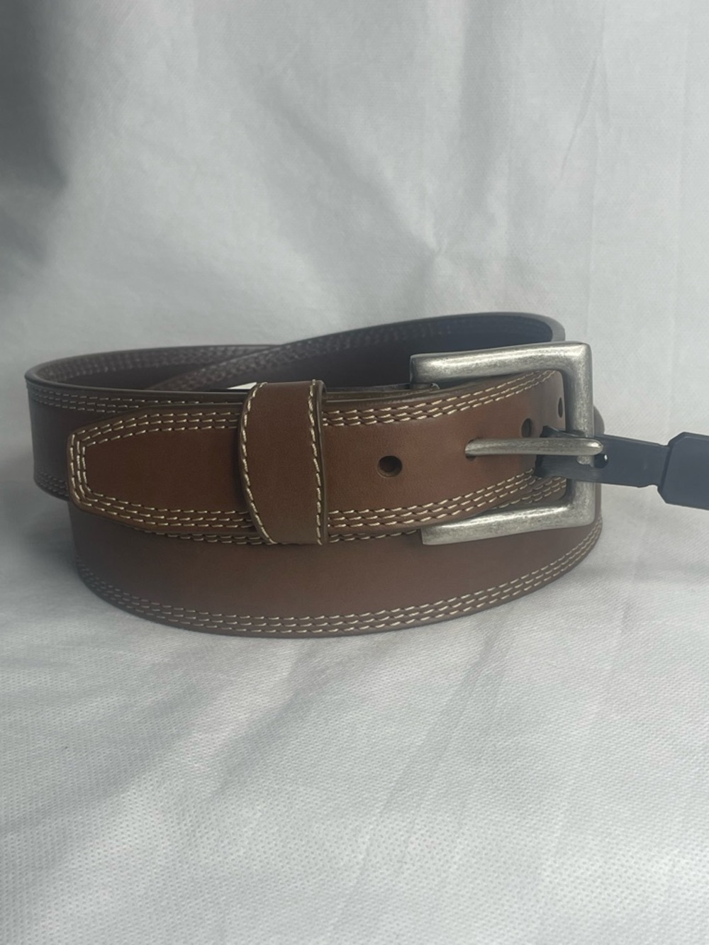 Wrangler Contrast Stitch Genuine Leather Belt Men's Size 46 Brown Tan Silver
